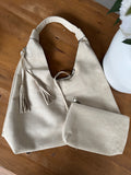 Faux Suede Tassel Slouch Bag - Biege