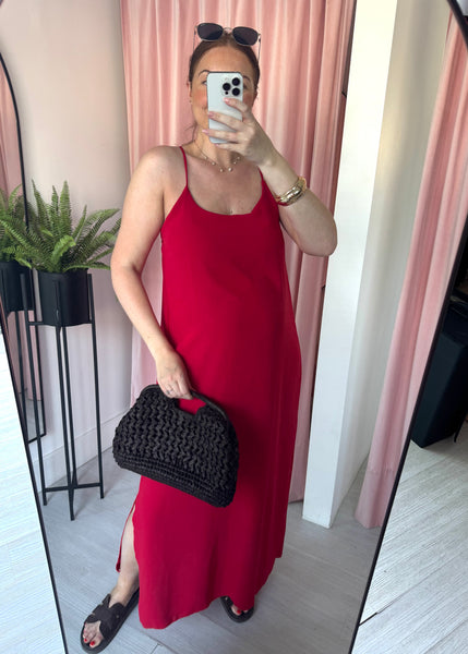Split Side Straight Dress - Red