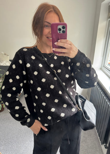 Knitted Polka Dot Jumper - Black
