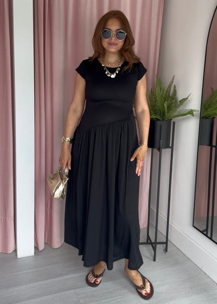 Jersey Ribbed Asymmetric Dress - Black