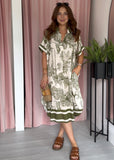 Jungle Print Collar Dress - Khaki