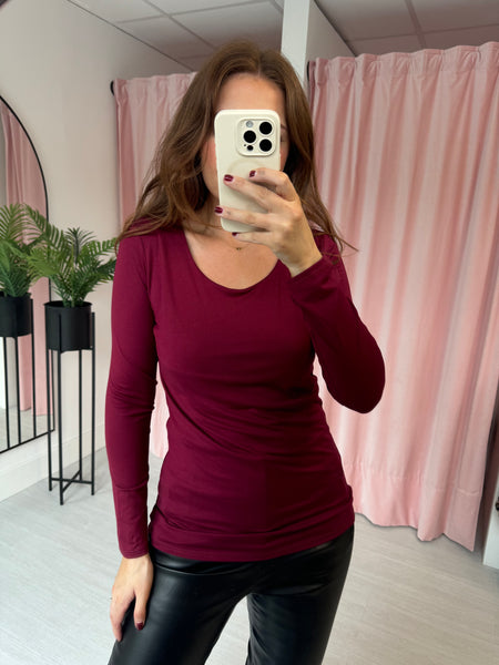 Basic Long Sleeve T-shirt -  Burgandy