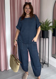 Tea Bag Linen Barrel Leg Co-ord - Navy