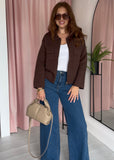 Knitted Zip Through Collar Cardigan - Chocolate