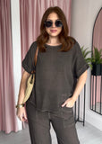 Tea Bag Linen Barrel Leg Co-ord - Brown