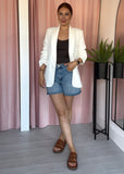 Ruched Sleeve Blazer - White