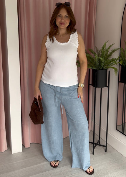 Textured Wide Leg Trousers - Blue