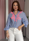Neon Embroidered Cotton Shirt - Blue