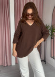 V Neck Jumper - Brown
