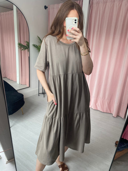 Tiered T-shirt Dress - Taupe