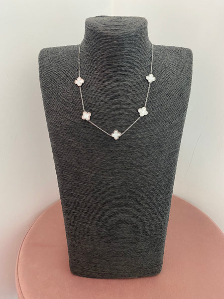 Multi Clover Necklace - Silver & White