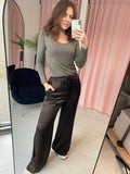 Silky Wide Leg Trousers - Chocolate