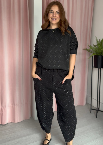 Rhinestone Barrel Leg Co-ord - Black