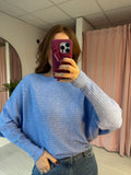 Rib Slash Neck Jumper - Cornflower Blue