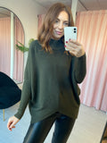 V Front High Neck Jumper - Khaki