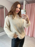 Feather High Neck Jumper - Cream