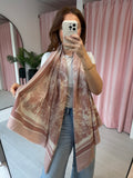 Toile de Jouy Bordered Scarf - Pink