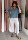 Tea Bag Linen Barrel Leg Trouser - White