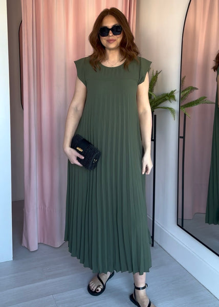 Pleated Maxi Dress - Khaki