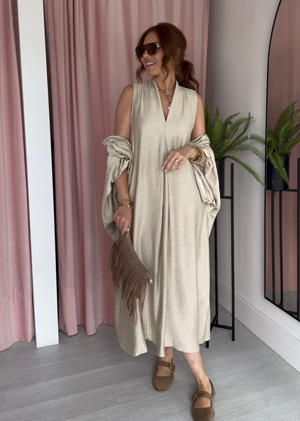 Classic V Neck Dress - Cream