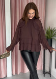 Chiffon High Neck Blouse - Brown
