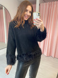 Feather High Neck Jumper - Black