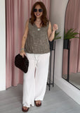 Bubble Hem Button Top - Taupe