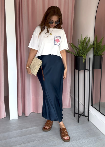 Satin Slip Skirt - Navy