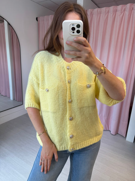 Button Front Cardigan - Lemon