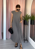 Pleated Maxi Dress - Taupe
