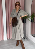 Shirred V Boho Dress - Stone