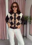 Argyle Knit Cardigan - Brown