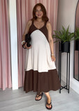 Colour Block Dress - Brown