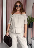 Tea Bag Ruffle Top Co-ord - Biege
