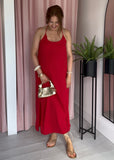 Split Side Straight Dress - Red