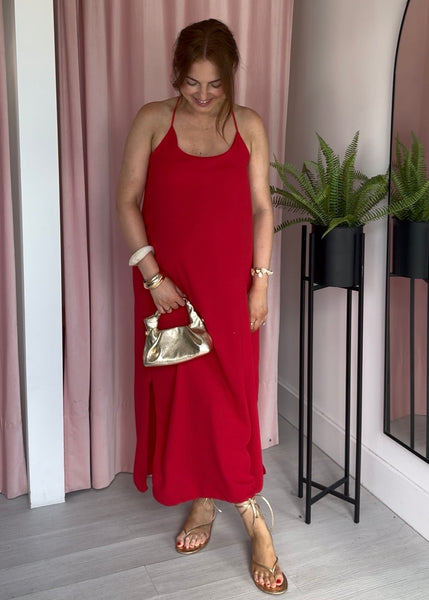 Split Side Straight Dress - Red