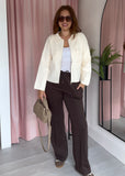 Knitted Zip Through Collar Cardigan - Cream