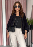 Bubble Hem Batwing Bomber - Black