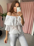 Cheesecloth Ruffle Top - White