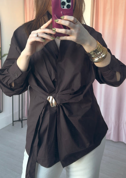 Gold Pebble Wrap Shirt - Brown
