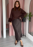 Roll Neck Faux Fur Cuff Jumper - Brown