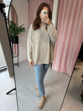 Diagonal Turtle Neck Jumper - Beige