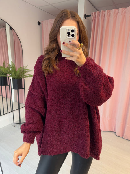 Popcorn Balloon Sleeve Jumper - Burgundy