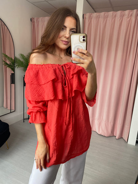 Cheesecloth Ruffle Top - Coral