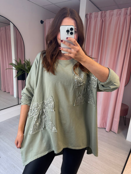 Sequin Bow Tunic - Sage