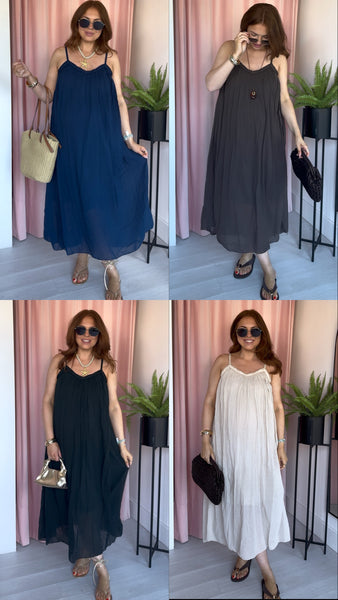 Cotton Raw Edge V Neck Dress - 5 Colours