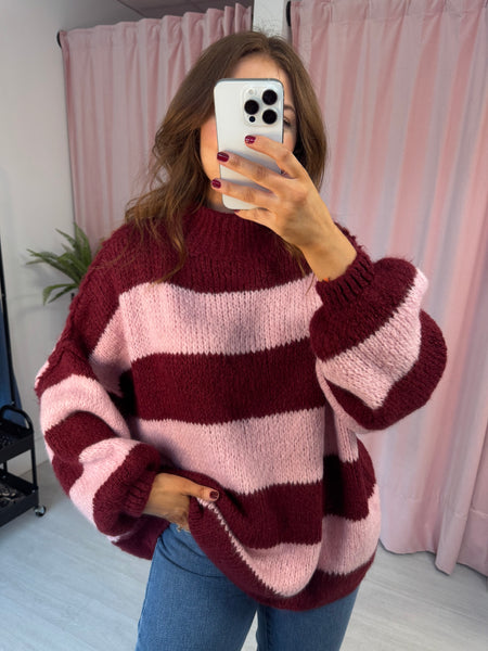 Stripey Jumper - Pink & Burgundy