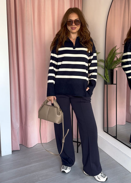 Stripe Collared Jumper - Navy
