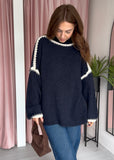 High Neck Contrast Edge Jumper - Navy