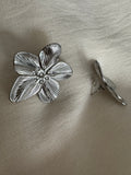 Large Flower Stud Earrings - Silver